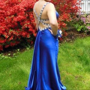 Royal Blue Prom Dress, embezzled waist/straps